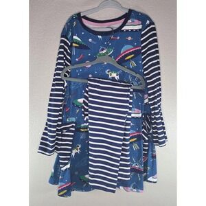 Mini Boden Space Dogs UFO Tunic Top 9–10Y + Striped Leggings 8–9Y Set